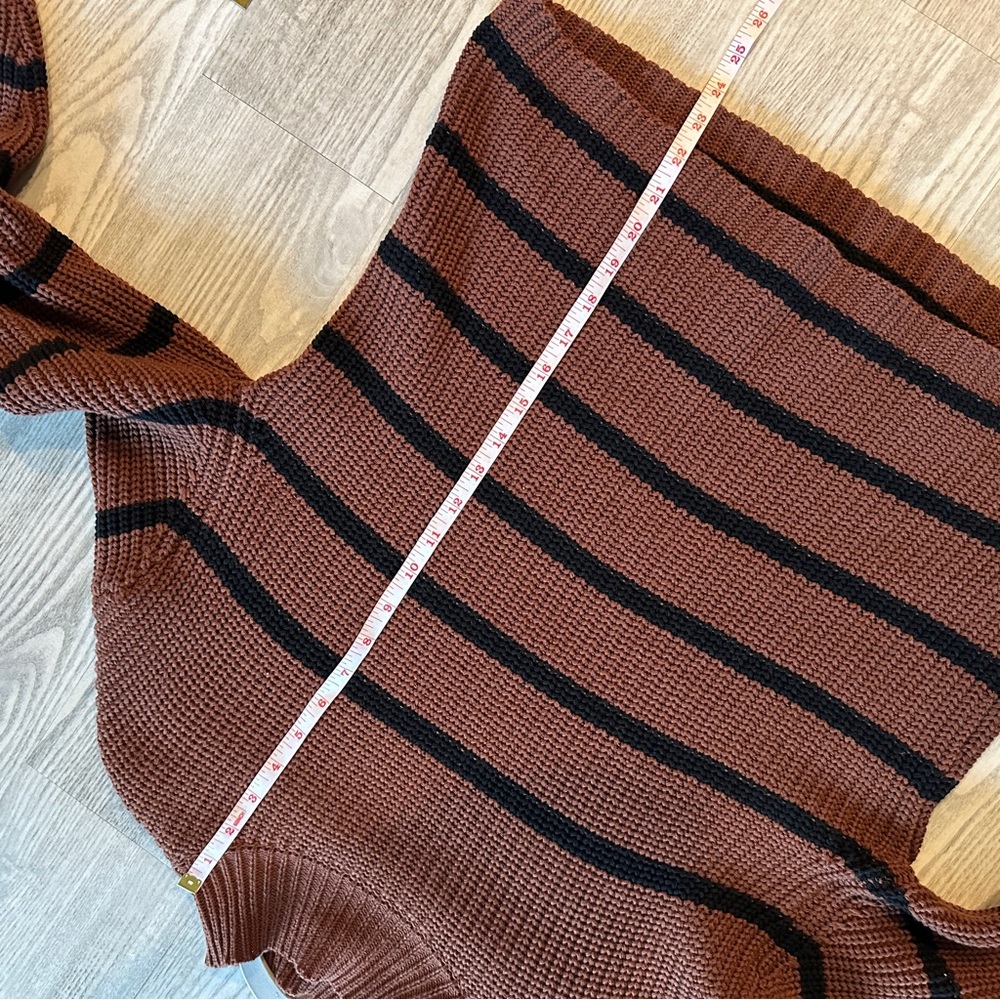 Evereve Brown and Black Striped Mockneck Cotton Sweater Small - Picture 7 of 8